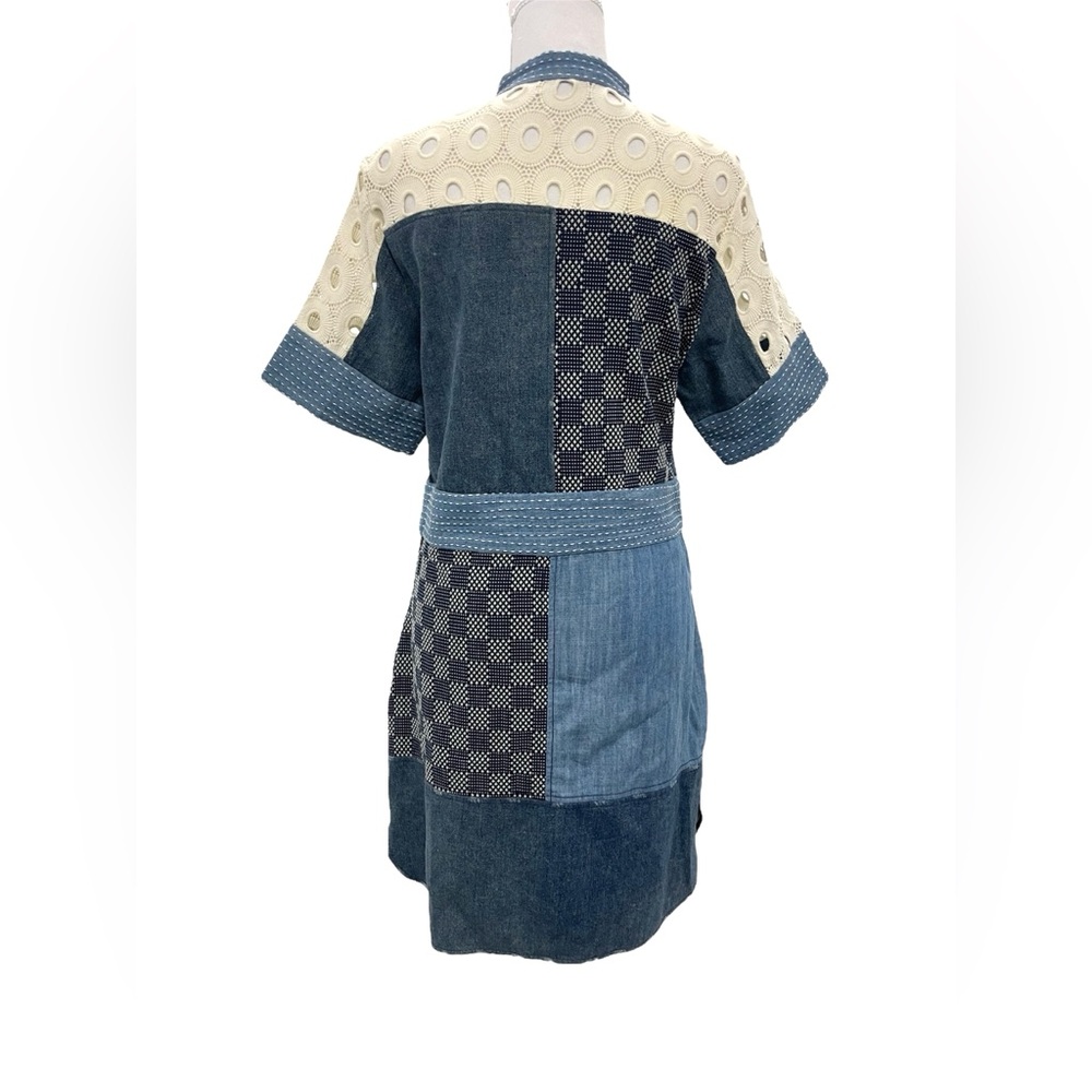 Sea New York Patchwork Cotton Denim And Lace Oversized Mock Neck Mini Dress sz 4 - Picture 7 of 11